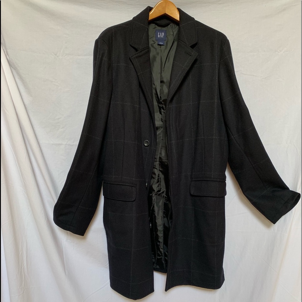 Gap 3/4 Length Black Windowpane Pattern Coat Large
